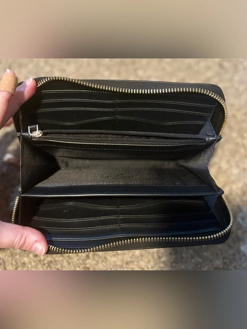 Kate Spade Black Leather Zip Wallet with Gold Toned Hardware